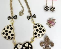 Betsy Johnson Whimsical Necklace/Earrings and Two Colored Rhinestone Pins