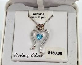 Sterling Silver & Blue Topaz Angel Pendant on 18" Chain- New!