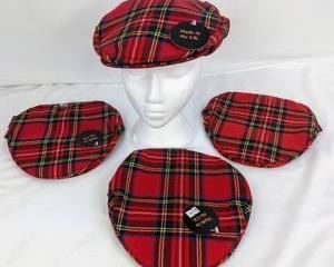 4 New Red Tartan Caps from Scotland - Size L and XL Plaid Wool Hats- Glen Appin