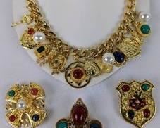 Vintage Charm-ing Assemblage Necklace with 3 Crest Brooches