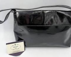 Vintage Prada Monochrome Black Shoulder Bag with COA - Glossy Patent Leather Purse