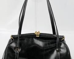 Vintage French DOFAN Black Leather Handbag with Red Interior - So Chic!