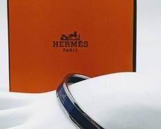Hermès Blue Calèche Enamel Bracelet with Palladium Rim, Box