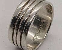 Native American Signed Ribbed Sterling Silver Ring Band Size 7