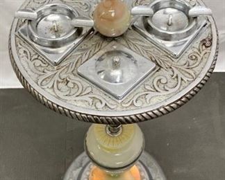 Vintage Art Deco Chrome & Alabaster Stone Lighted Smokers Stand!