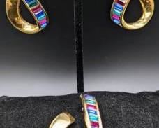 Vintage Swarovski Multicolor Crystal Earrings and Matching Pendant