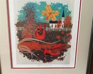 Charlie Harper Cardinal Cornucopia Studio Embossed Print