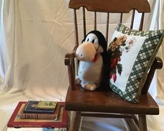 Childs Nichols and Stone Rocking Chair, Books, Pillow, and Plush Opus Penguin