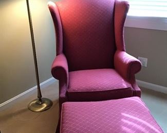 Clayton Marcus Queen Anne Wingback Chair, Ottoman, and Floorlamp