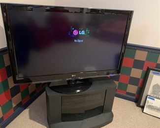 LG Flat Screen TV, Cabinet, and VHS Player
