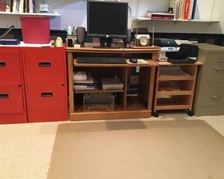 Oak Desk, 3 File Cabinets, HP Officejet Printer, Monitor Keyboard, Office Chair, and Much More