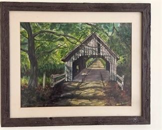 Original Evan Miller Watercolor of a Covered Bridge