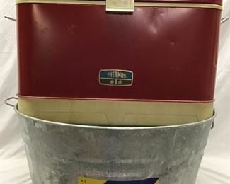 Vintage Thermos Brand Cooler and Galvanized Tub