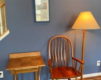 Wood Chair, Lamp, and TV Trays