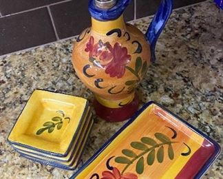 Ceramic Olive Oil Dishes and Bread Plate