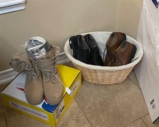 Assorted Men's Shoes, Laundry Basket