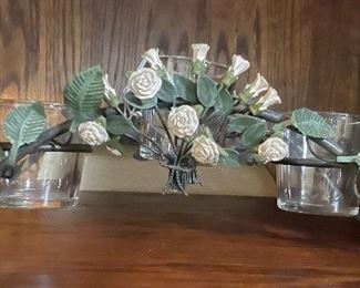 Candle Tiered Display Wrought Iron Porcelain Flowers