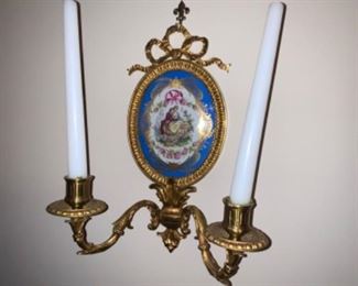 Pair Sevres 2 arm wall sconces. $400