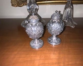 Antique Austrian sterling repousse ball form Salt & Pepper.  $250