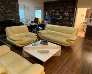 Contemporary Italian Leather “Space Age” sofa, settee & chair.  $1,500 set
