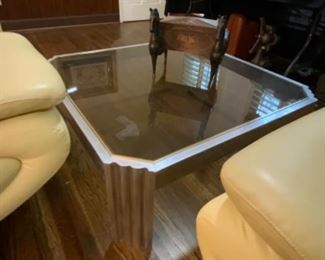 Leon Rosen for Pace? Aluminum w/smoke glass top coffee table.  $450