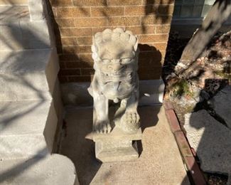 PAIR OF CONCRETE FOO DOGS.   HEAVY. 