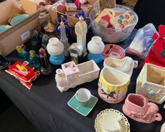 VINTAGE AVON BOTTLES, FLORAL PLANTERS