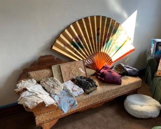 LARGE CHINESE FAN,ANTIQUE FAINTING COUCH 