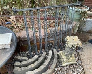 IRON RAILINGS, CONCRETE GARDEN PIECES 