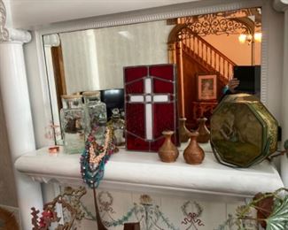 VINTAGE TIN, ART GLASS, 