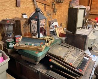 OLD FRAMES, COLEMAN LAMPS, 