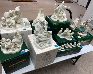 Snowbabies with Box
*Left Back: babies & polar bear $25 sold
front: 
fishing babies w/ snow animals $25 sold
*Center back: penguin& polar bear watching over 2 babies in cradle $25
front: girl w/ hat watching babies decorating tree $20
*Right: back - Wizard $50
4 babies & a dog $18
Front: 6 penguins $10
Wizard of Oz Dorothy w/ red slippers $15