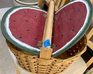 Watermelon Covered Wicker Picnic Basket $15