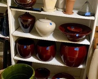 Planter & decorative pots $3-10 each
Planters on floor: green glazed $24 sold
cream pottery $20 sold