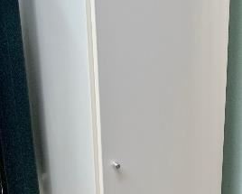 White Tall & Narrow Shelf Cabinets 
14.5w x 15.5d x 58h 
(2) available at $65ea