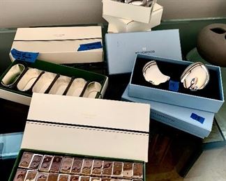 *Front: (12) 2pc sets of Lenox KATE SPADE Silver-plate Salt & Pepper; 2 sets available @ $95 ea
*Left back: 2 sets of 6 Silver-Plate Lenox
KATE SPADE Napkin Rings $60ea
*Right back: Calvin Klein Salt & Pepper sets; 4 sets available $10each