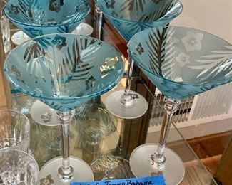 Set of 4 Tommy Bahama aqua blue Martini Glasses $95