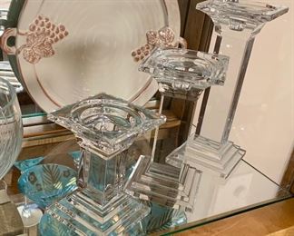 Set of 3 crystal pillar candle holders $18