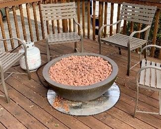 Gas Firepit $350 
Crate & Barrel Outdoor Aluminum Patio Arm Chairs $200 sold
