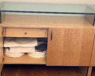 Bernhardt Buffet with solid glass top $895
Center cupboard area w/ 2 drawers. 
76w x 19d x 38h