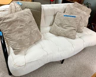 Full Standard Mattress Co Futon 
Sofa 76.5 x 42 x 34
Open Bed setup- 75 long x 54”w. $115 
Zippered Henredon pillows $10 ea