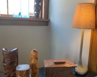 Wood Mask in window $10
Monkey Wood 3 piece family &45
Covered box $10
Lamp $18