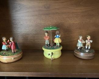 Swiss musical boxes with figurines that turn.
