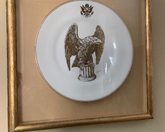 Framed plate - has metal eagles on each side of this artwork