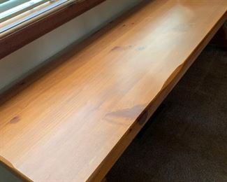Long solid pine Kincaid bench.  When added to DR chairs there ia seating for at least 8-9 people