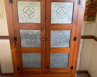 Broyhill Pine Safe with tin detail on doors.