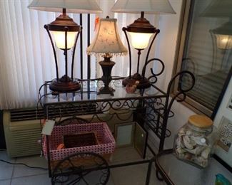 tea cart & lamps