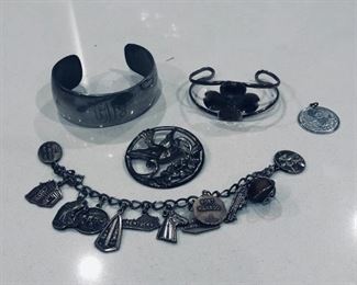 Sterling Silver charms and sterling silver jewelry. Large wrist cuff pewter 