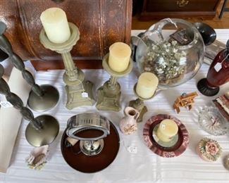 Bric a brac including candlesticks and vases