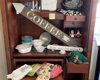 Armoire and kitchen items